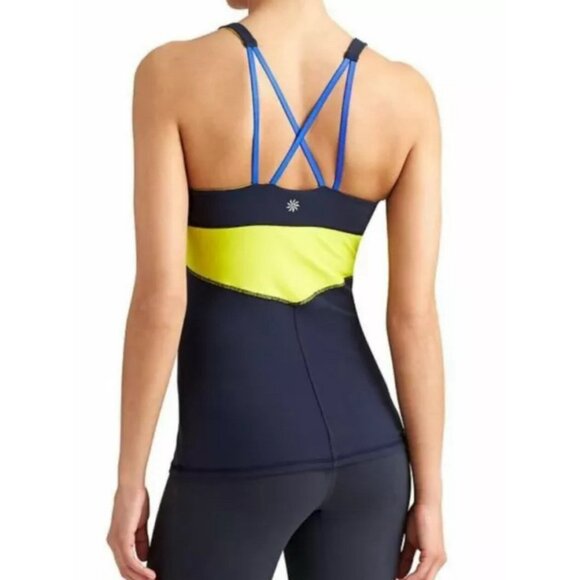 Athleta Tops - Athleta Navy Blue & Yellow Start Up Tank Padded Athletic Top Size L